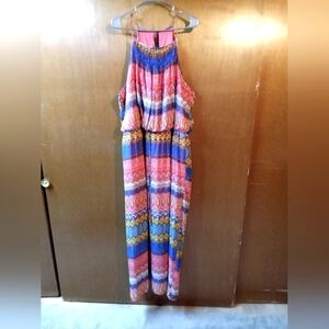 City Triangles Coral, Blue, and Gold Maxi Dress